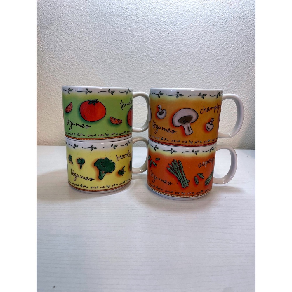 MSC Jocha Vegetable Ceramic Mugs Set of 4 Multicolor Excellent French Country